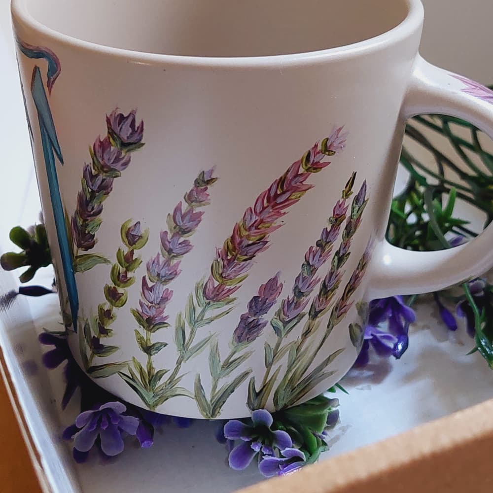 Lavender hand painted mug 