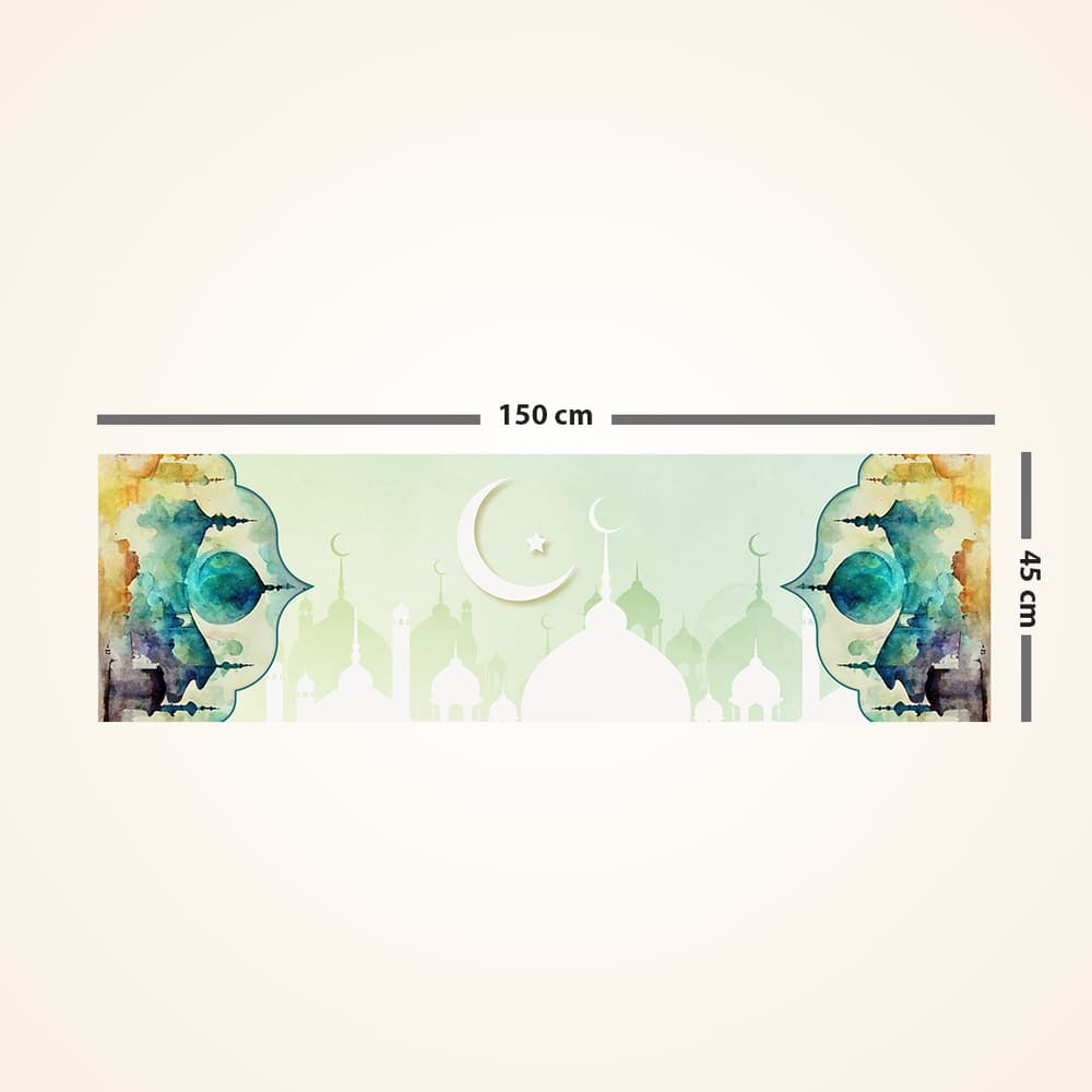 Light green Ramadan Table Runner with Islamic ornamental pattern 3 short