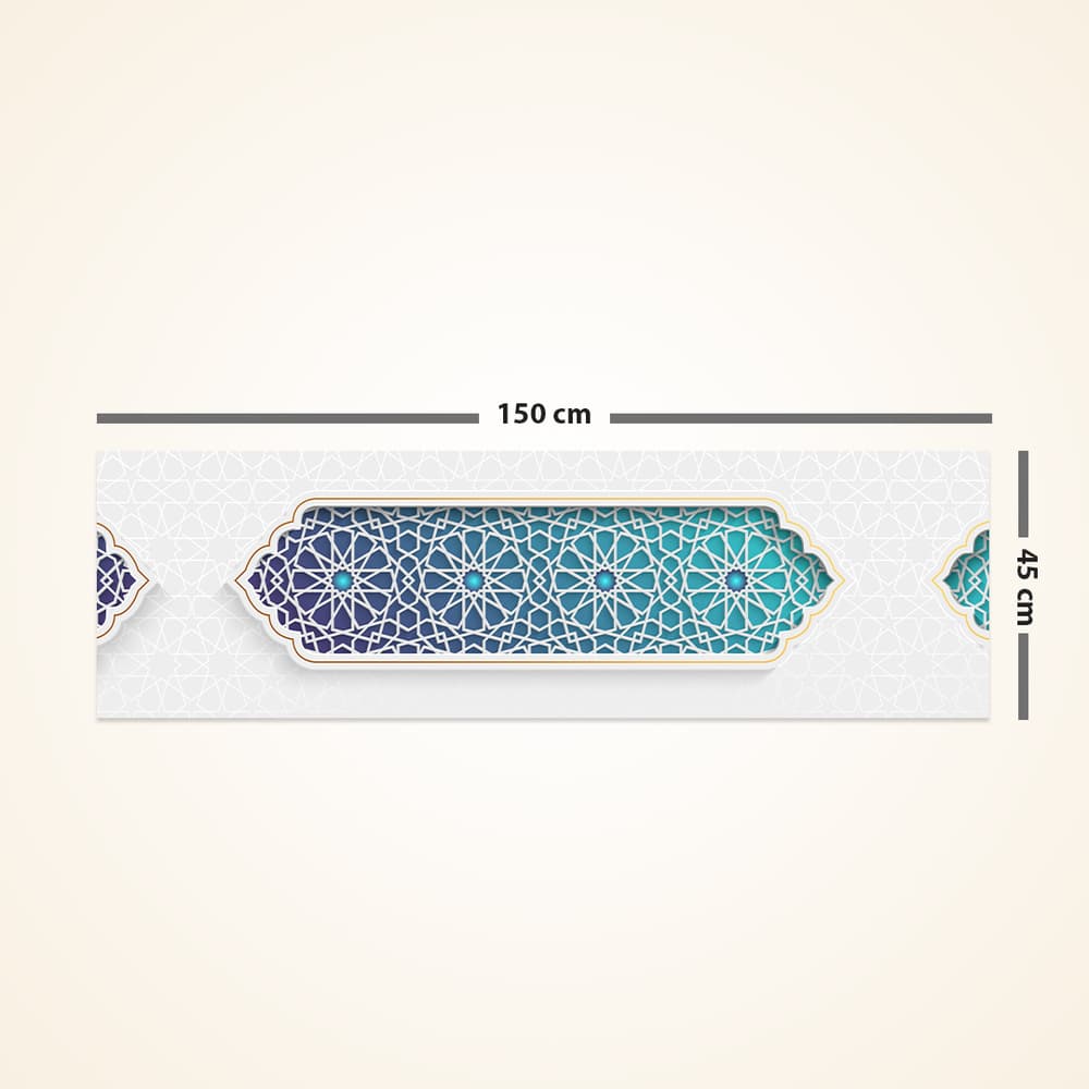 Grey Ramadan table runner with gradient Blue x Turquoise ornamental pattern 3 short