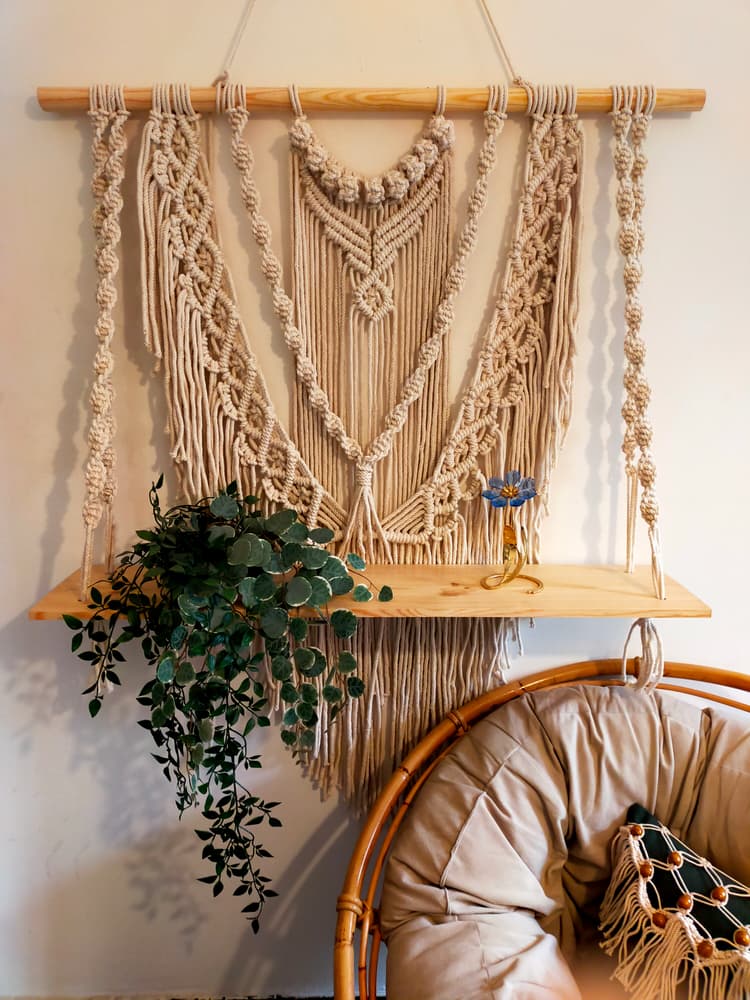 macrame wall hanging from front