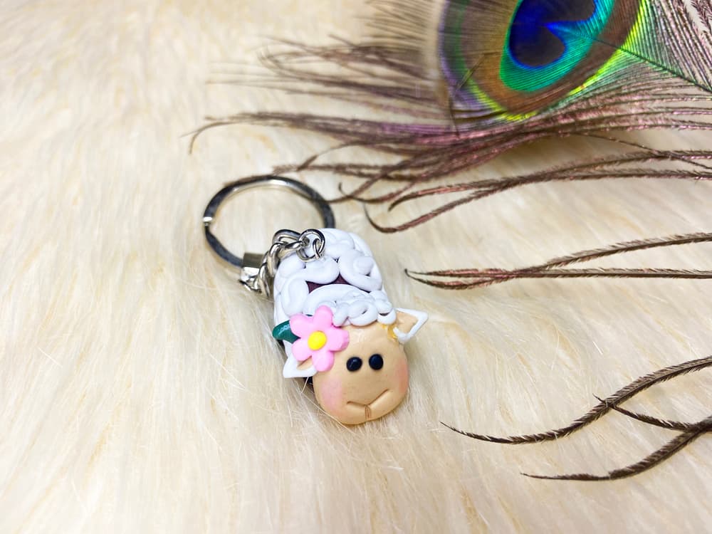 Keychain Sheep with Pink Rose