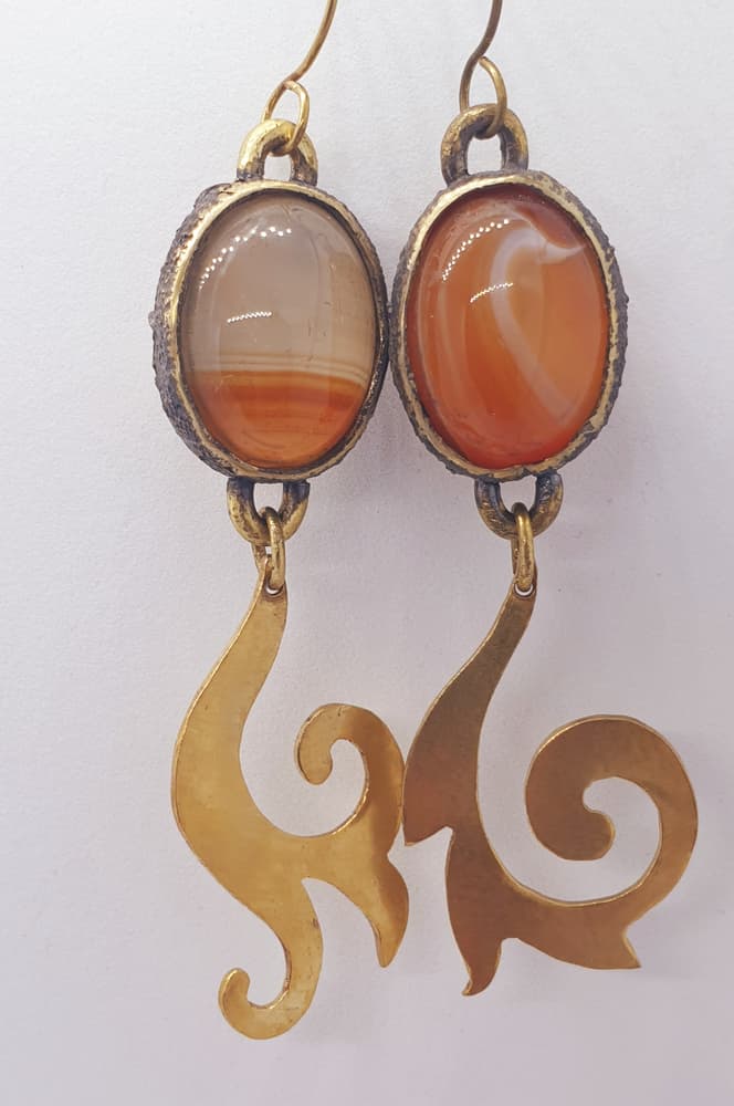 Red agate mismatch earring