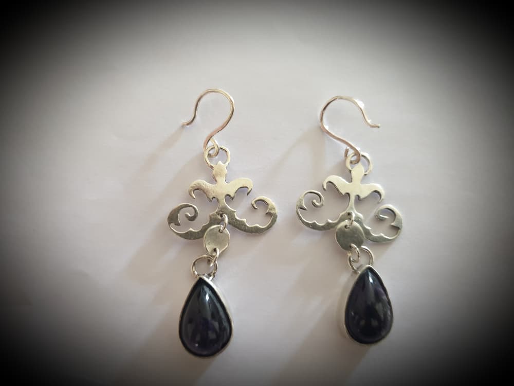 Ornament teardrop silver earring with amethyst - 4