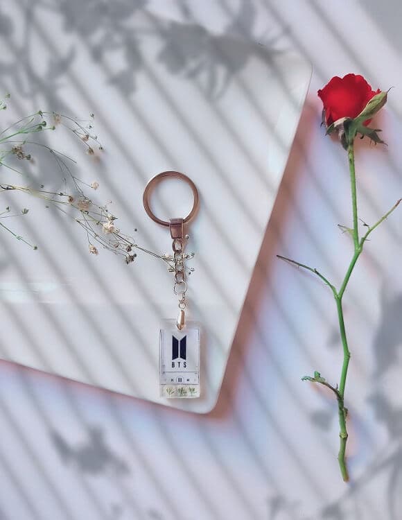 BTS Keychain with real dried flowers