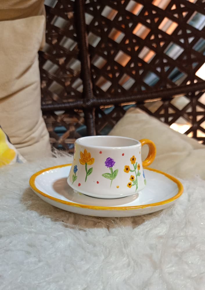 Floral Painted Coffee Mug with plate
