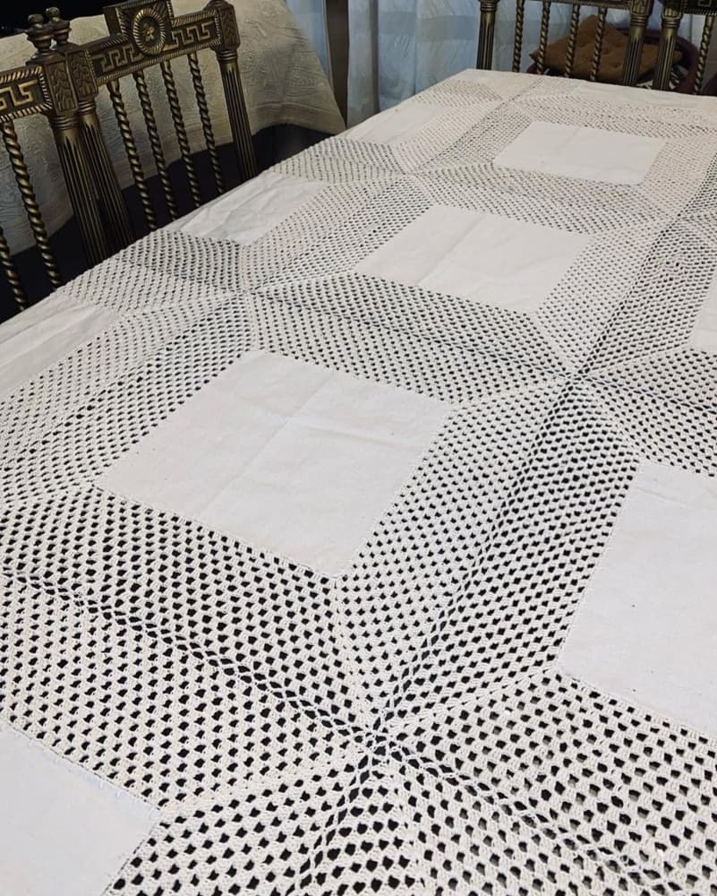 Large crochet dining tablecloth with dack fabric