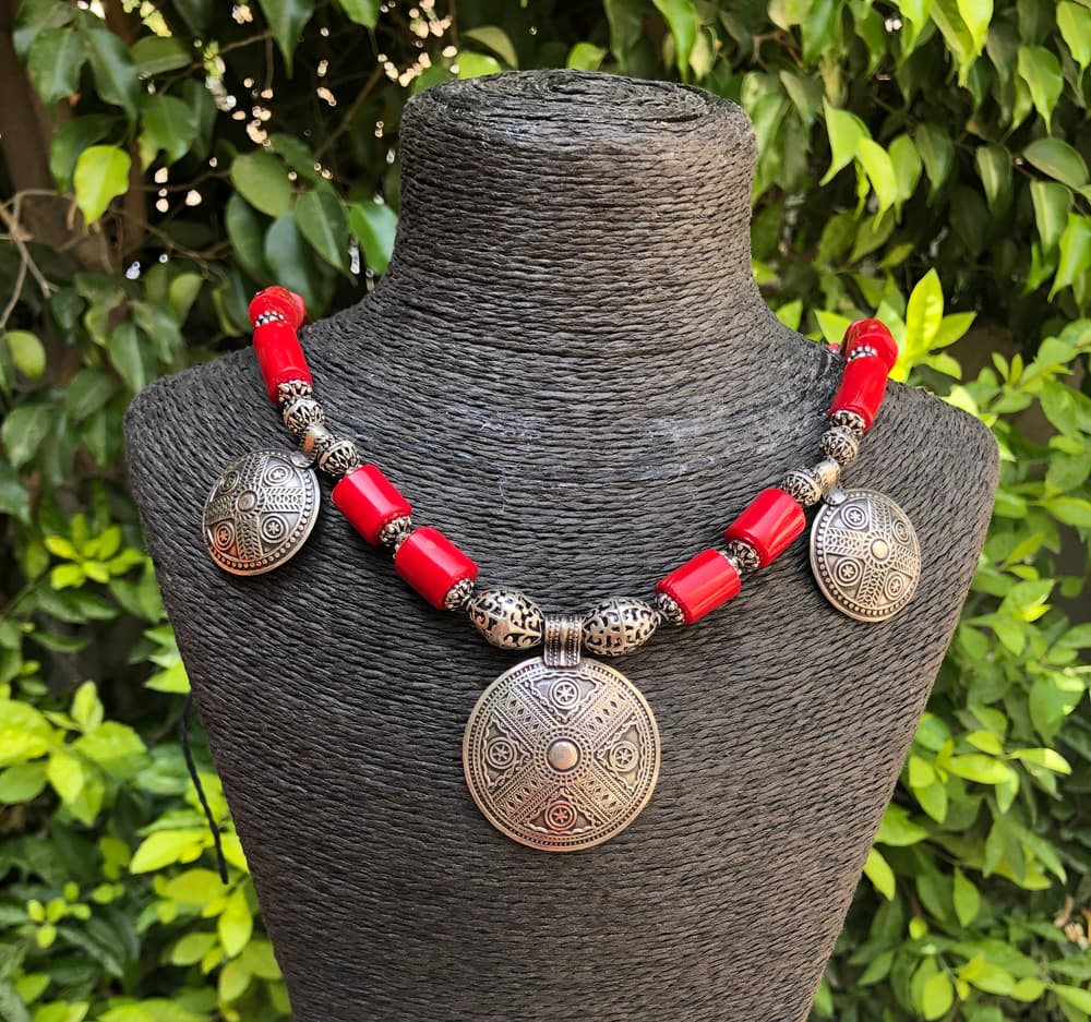 Red coral silver necklace 