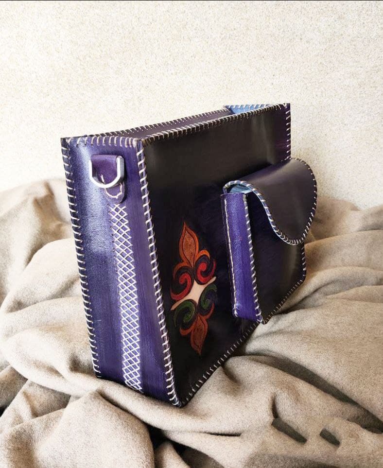 mandala blue purple bag with front pocket