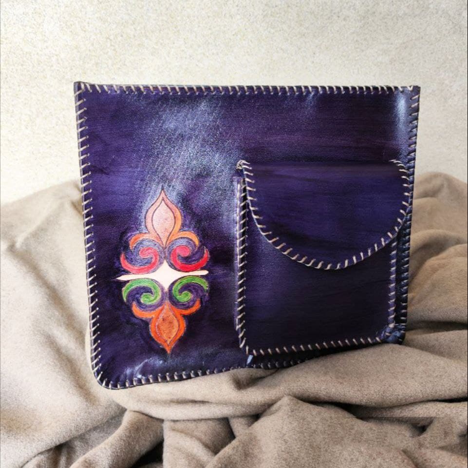 mandala blue purple bag with front pocket