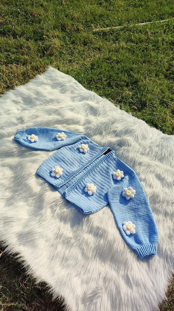 crochet blue flower jacket
