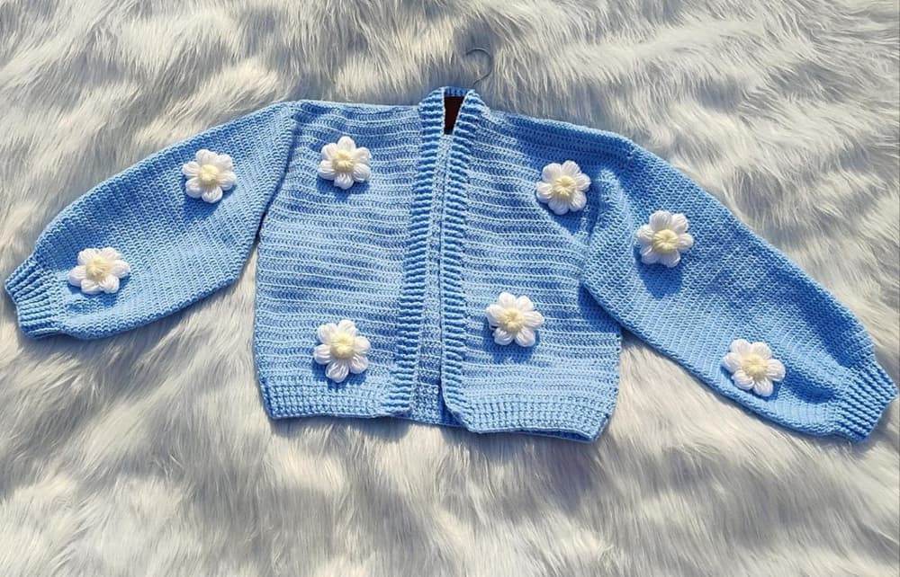 crochet blue flower jacket