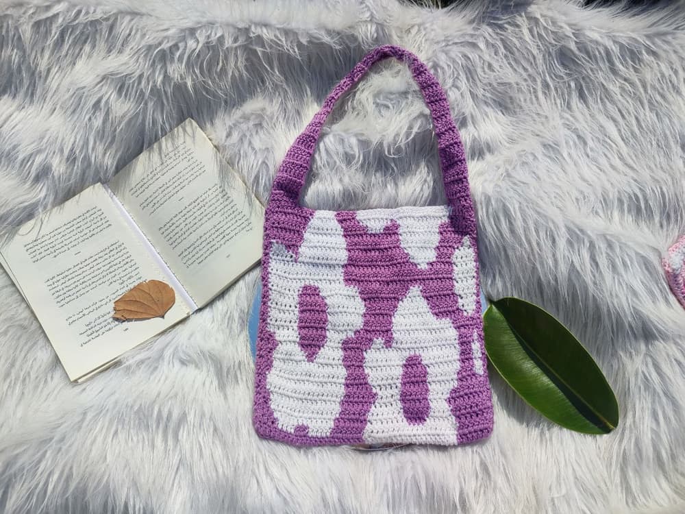 crochet purple flower bag