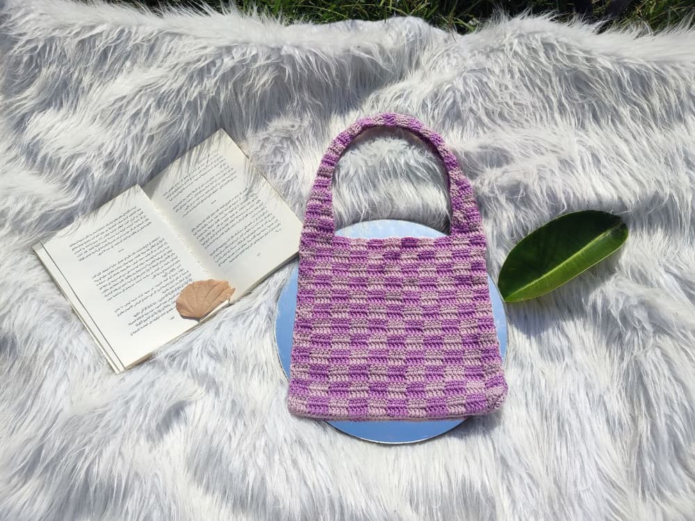 crochet squares purple bag 