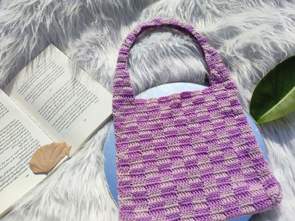 crochet squares purple bag 