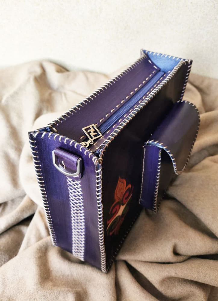 mandala blue purple bag with front pocket donza
