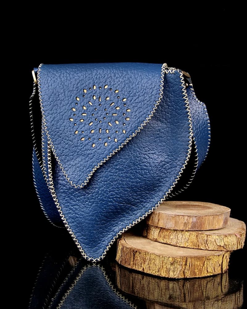 donza blue bag with gold leather