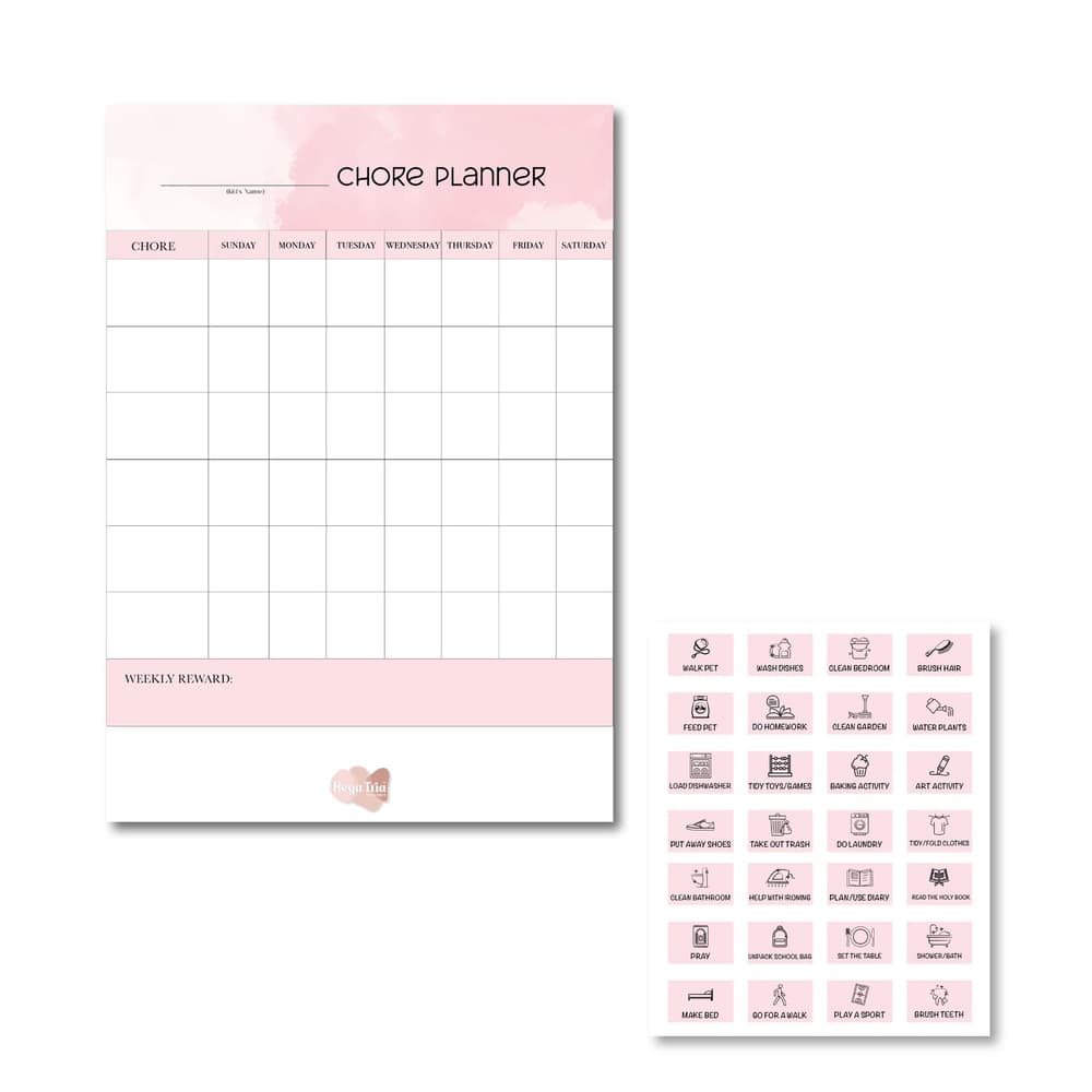 Pink magnetic chore planner for kids
