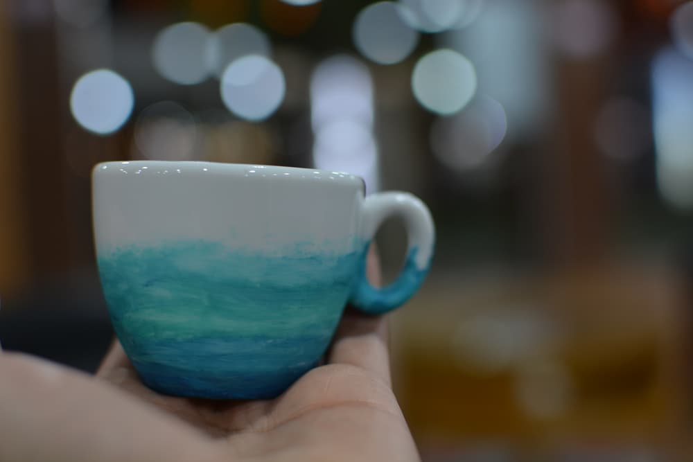 Sea Painted porcelain mug with painted plate.
