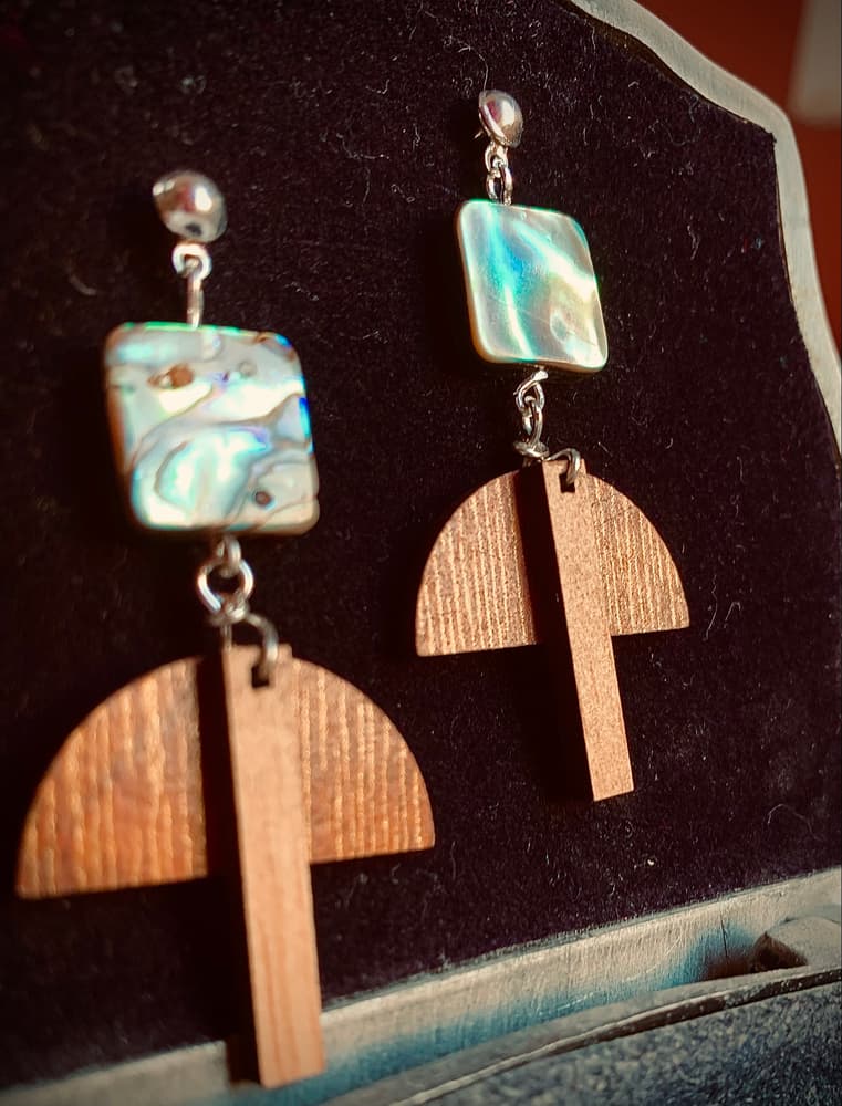 Silver wooden earrings 