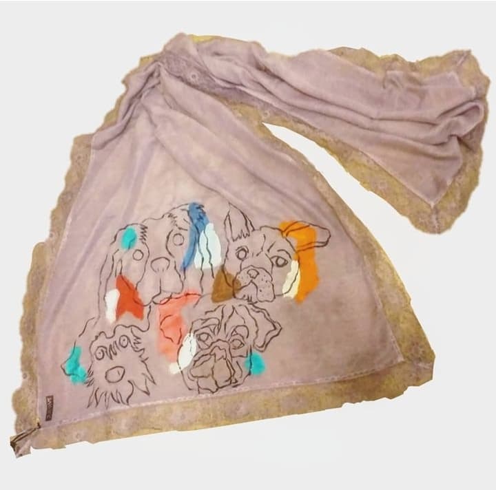 Handpainted cotton shawl dogs paint 155cm *70cm*