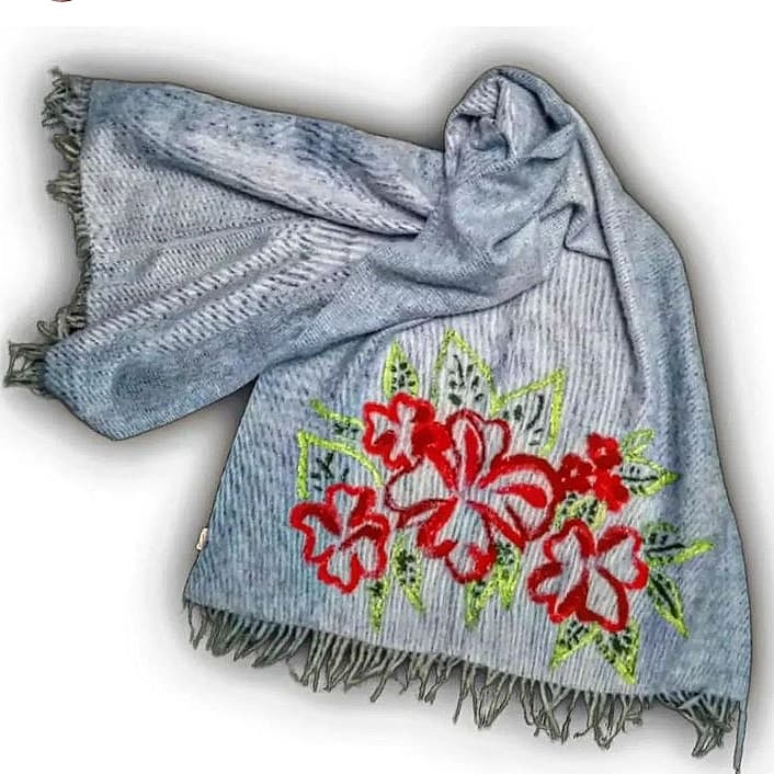 Handpainted wool baby blue shawl 