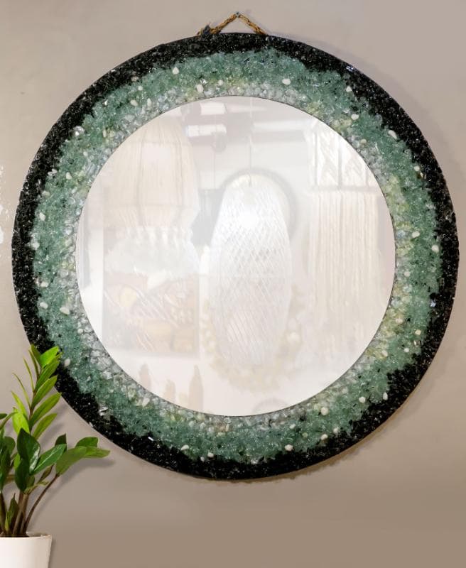 Epoxy mirrors decorated with stones and crystals