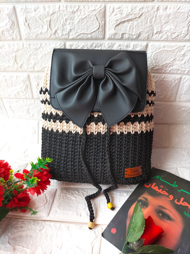 Handmade bag  Black and  offwhite 