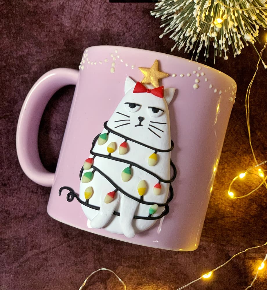 Christmas tree cat mug