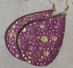 Natural leather earrings, hand hammered, engraved and colored code6