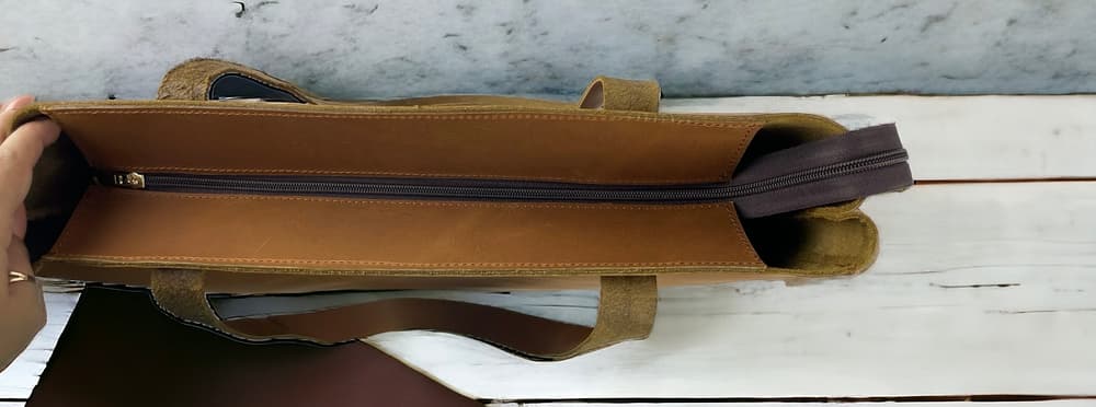 Handmade genuine leather havan tote bag with key holder and cardholder .