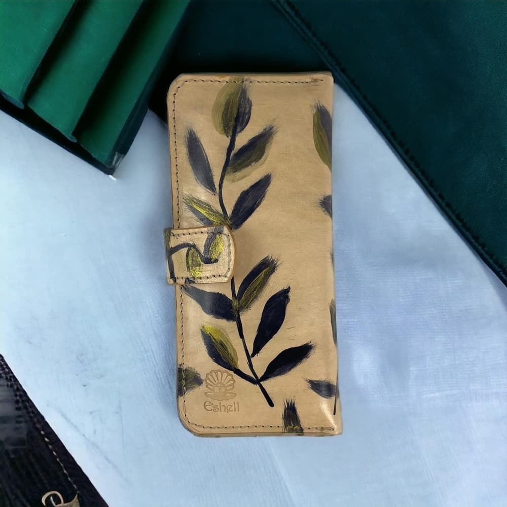 Genuine leather long wallet hand painted  beige 