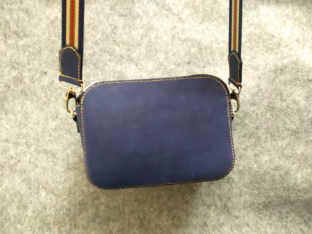 Navy blue genuine leather crossbody bag