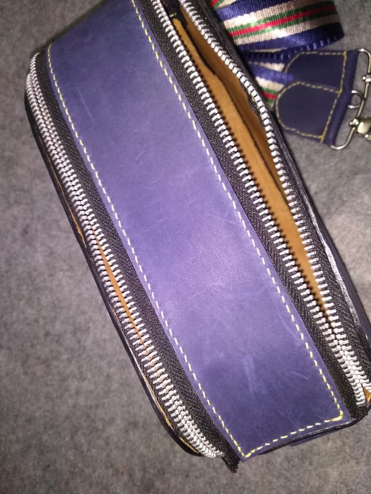 Navy blue genuine leather crossbody bag