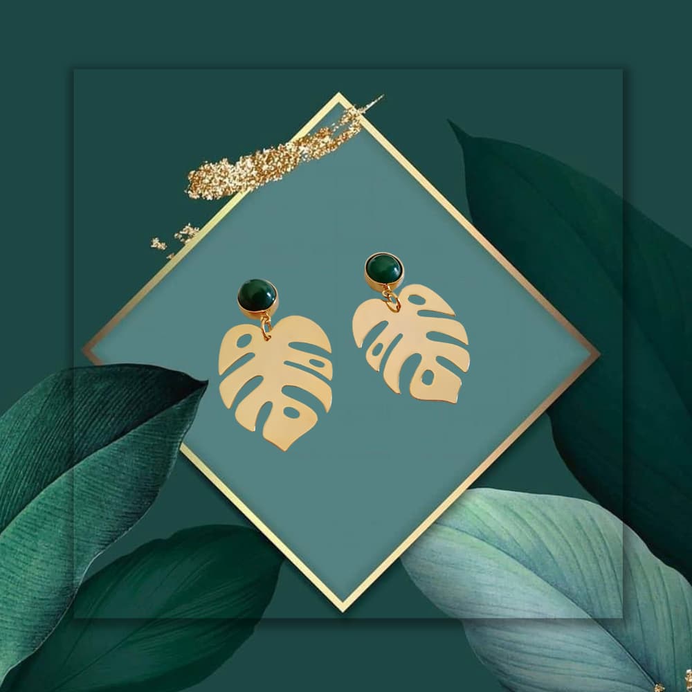 Leaf earrings with green agate