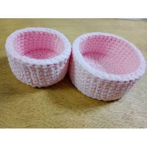 Set Of 2 Handmade Crochet Soft Circle Baskets Without Hands (2 Sizes ) Rose Color