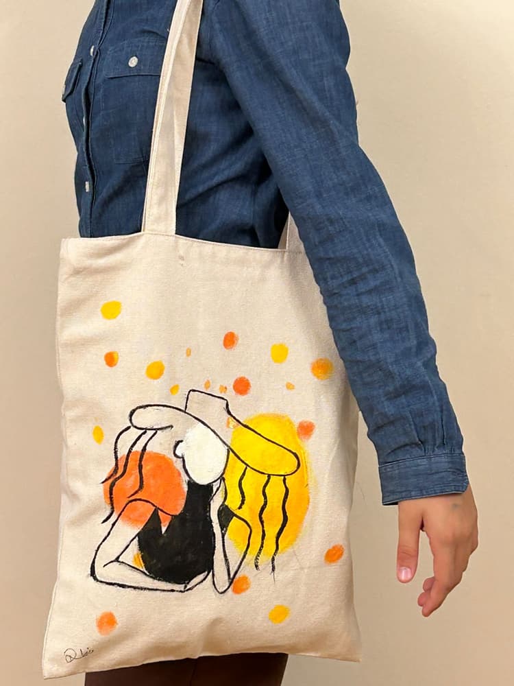 Handprinted tote bag Girl 2