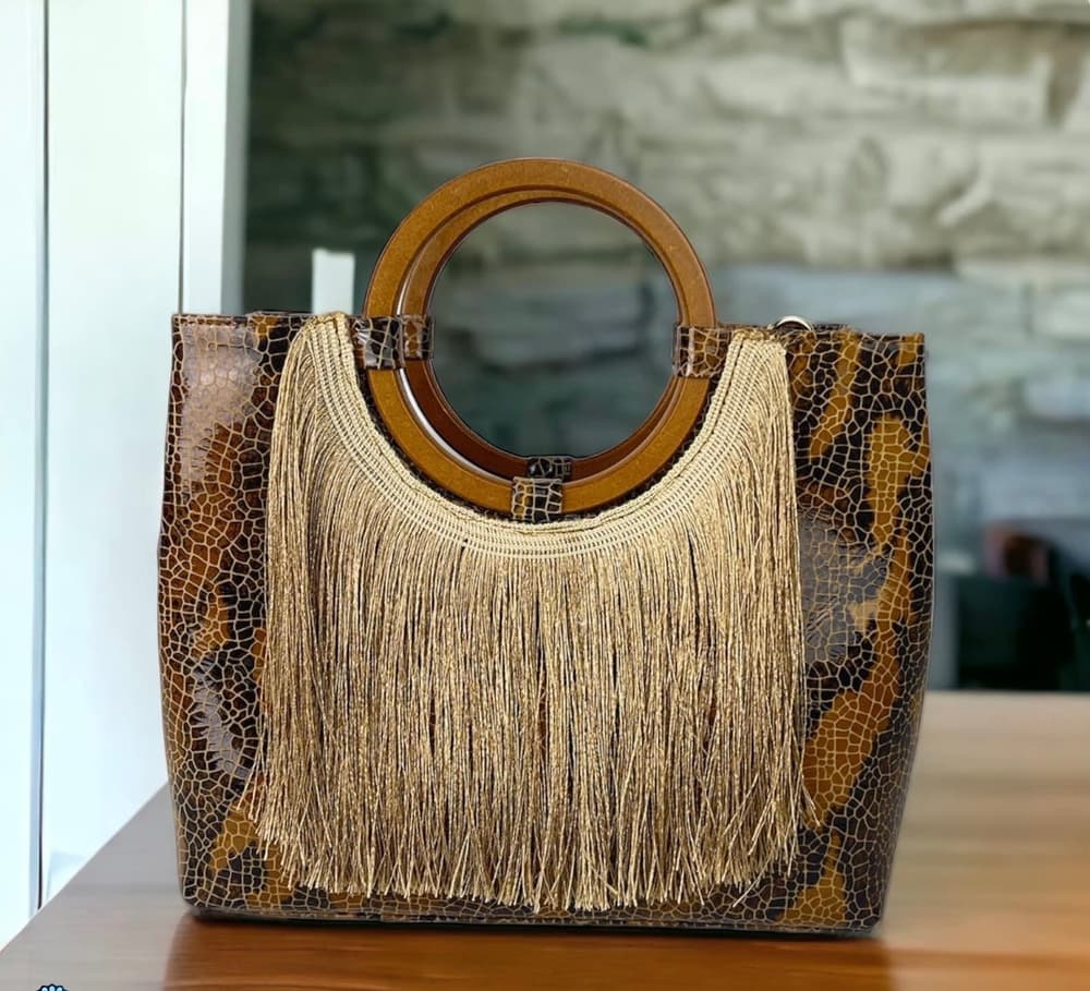 Genuine leather lazar brown Tassel bag