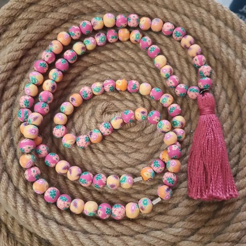 indian clay rosary 99 beads 10 ml - orange fuchsia