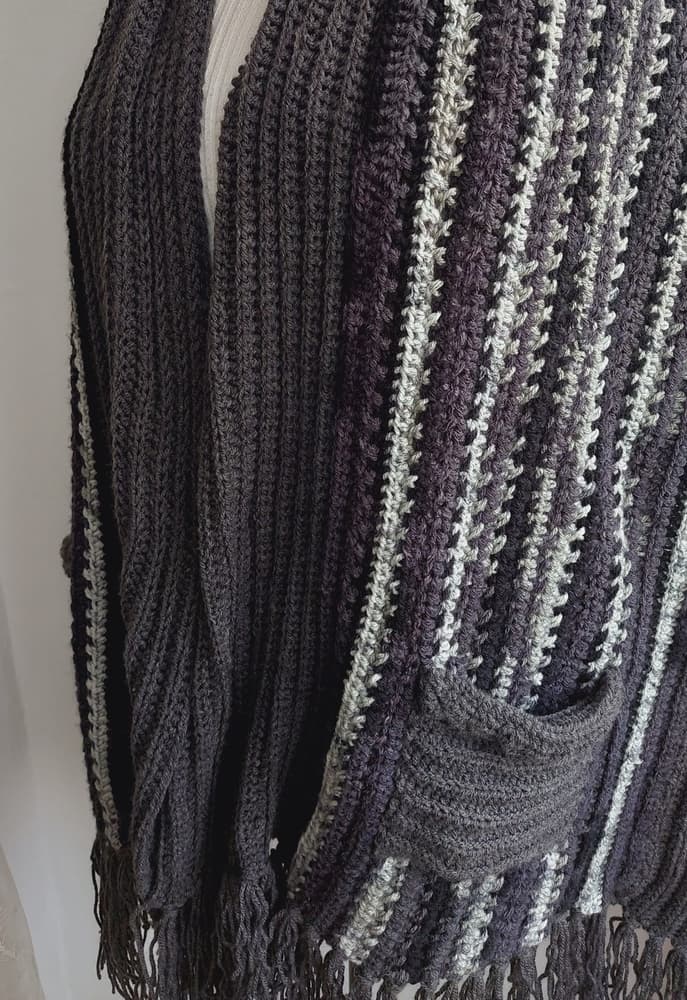 Grey and black crochet shawl 