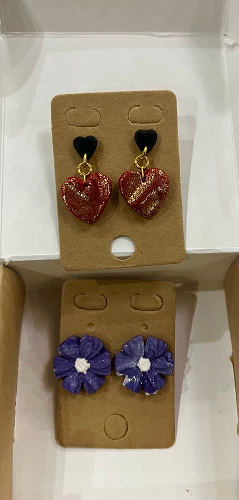 Set of Earrings-hearts and purple flowers for valentine 