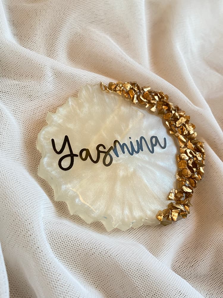 Resin Handmade Coaster with Stones and Writings (10 cm)