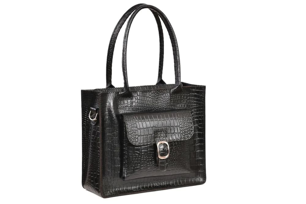 black tote bag with crocodile print .. Donza