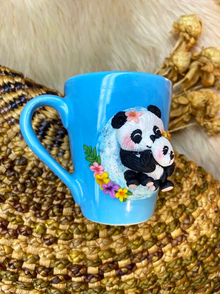 Panda Mug - Dark visibility - Handmade Polymer Clay
