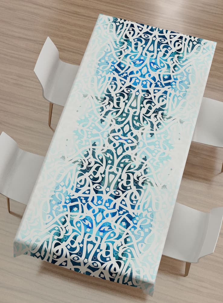 tablecloth (  blue Arabic letters)