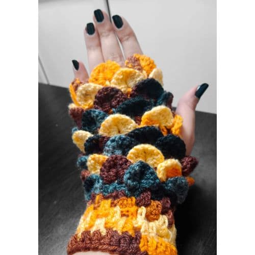 Handmade Women Dragon Fingerless Gloves - Multicolour