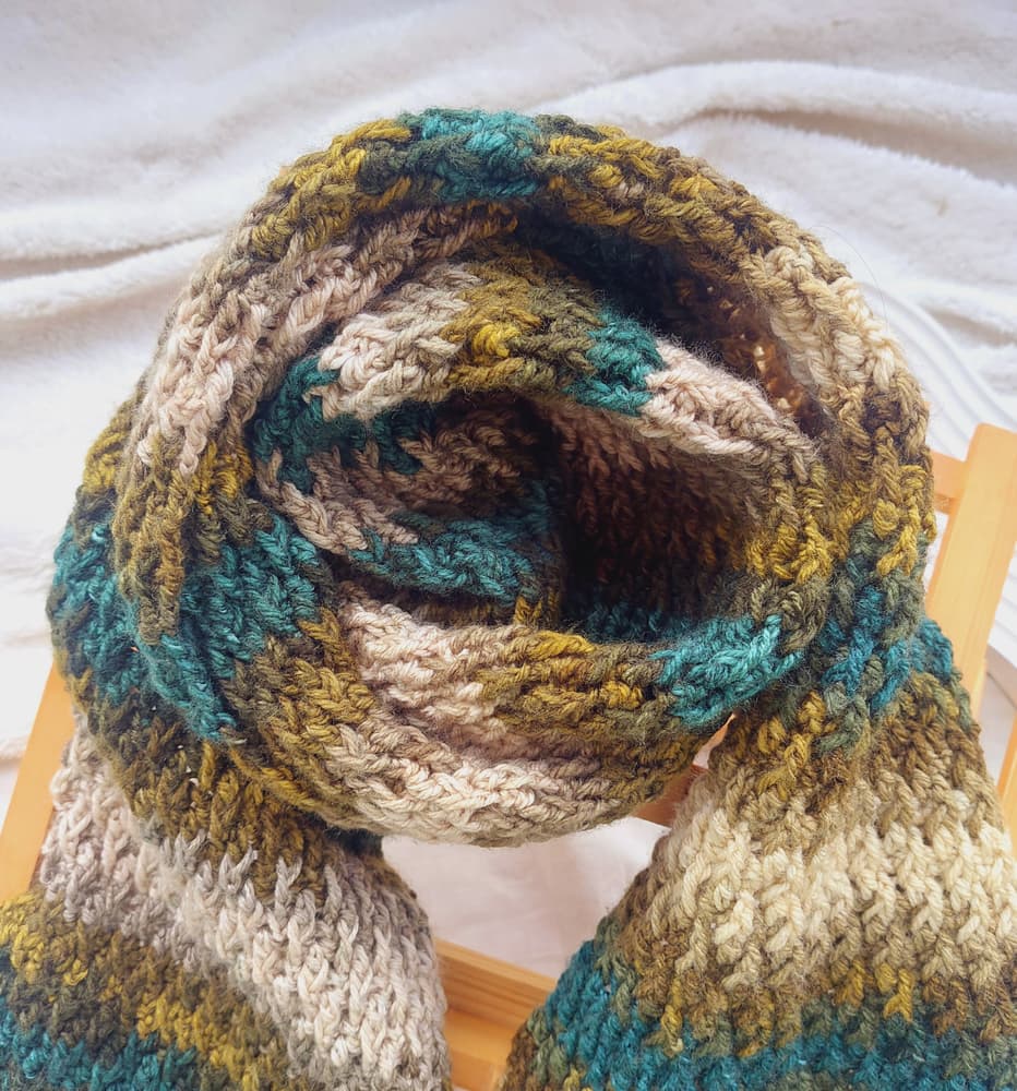 Green Alpine crochet scarf