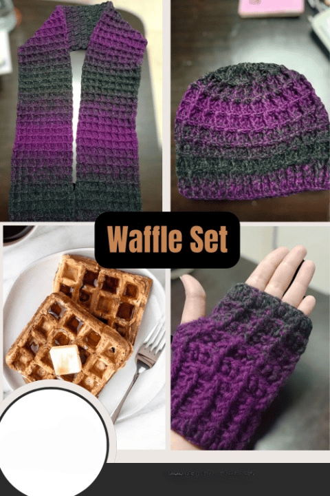Handmade waffle set ( scarf - ice cap - fingerless gloves) - wool - unisex