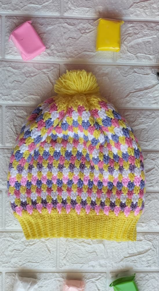 Ice cap  For children with mix colour  from wool yarn 