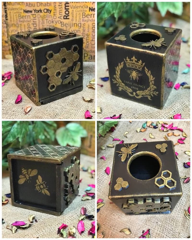 Wooden wastebasket and tissue box 