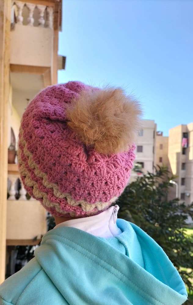 Ice cap  For children with Kashmir and offwhite colour  from wool yarn 